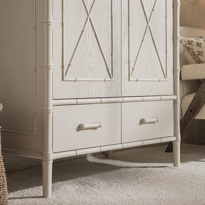 Armoire double Elstowe en imitation bambou, blanc ombré