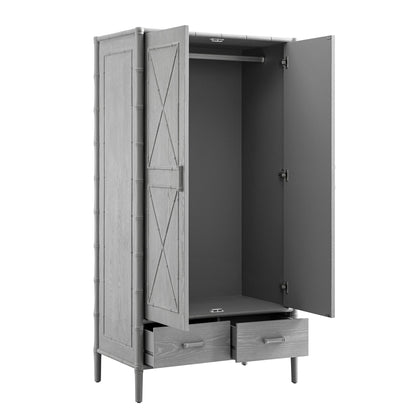 Armoire double en imitation bambou Elstowe, gris chaud