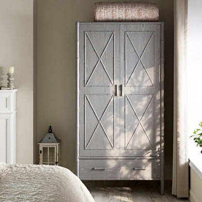 Armoire double en imitation bambou Elstowe, gris chaud