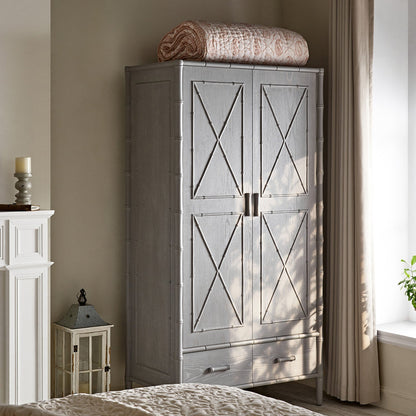 Armoire double en imitation bambou Elstowe, gris chaud
