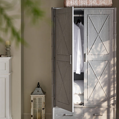 Armoire double en imitation bambou Elstowe, gris chaud
