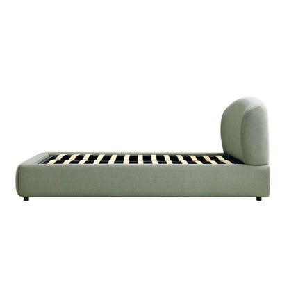 Lit ottoman de rangement Constance avec tête de lit ailée, lin olive