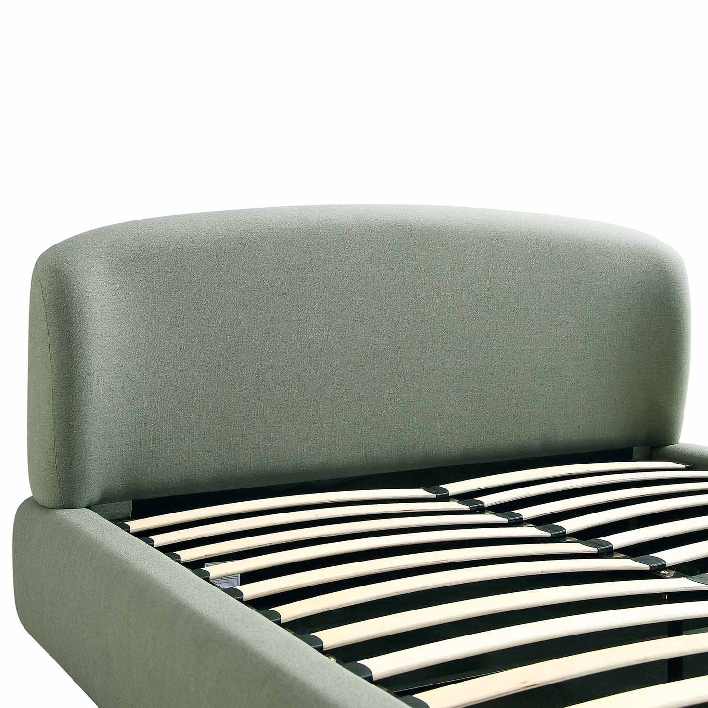 Lit ottoman de rangement Constance avec tête de lit ailée, lin olive