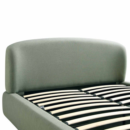 Lit ottoman de rangement Constance avec tête de lit ailée, lin olive