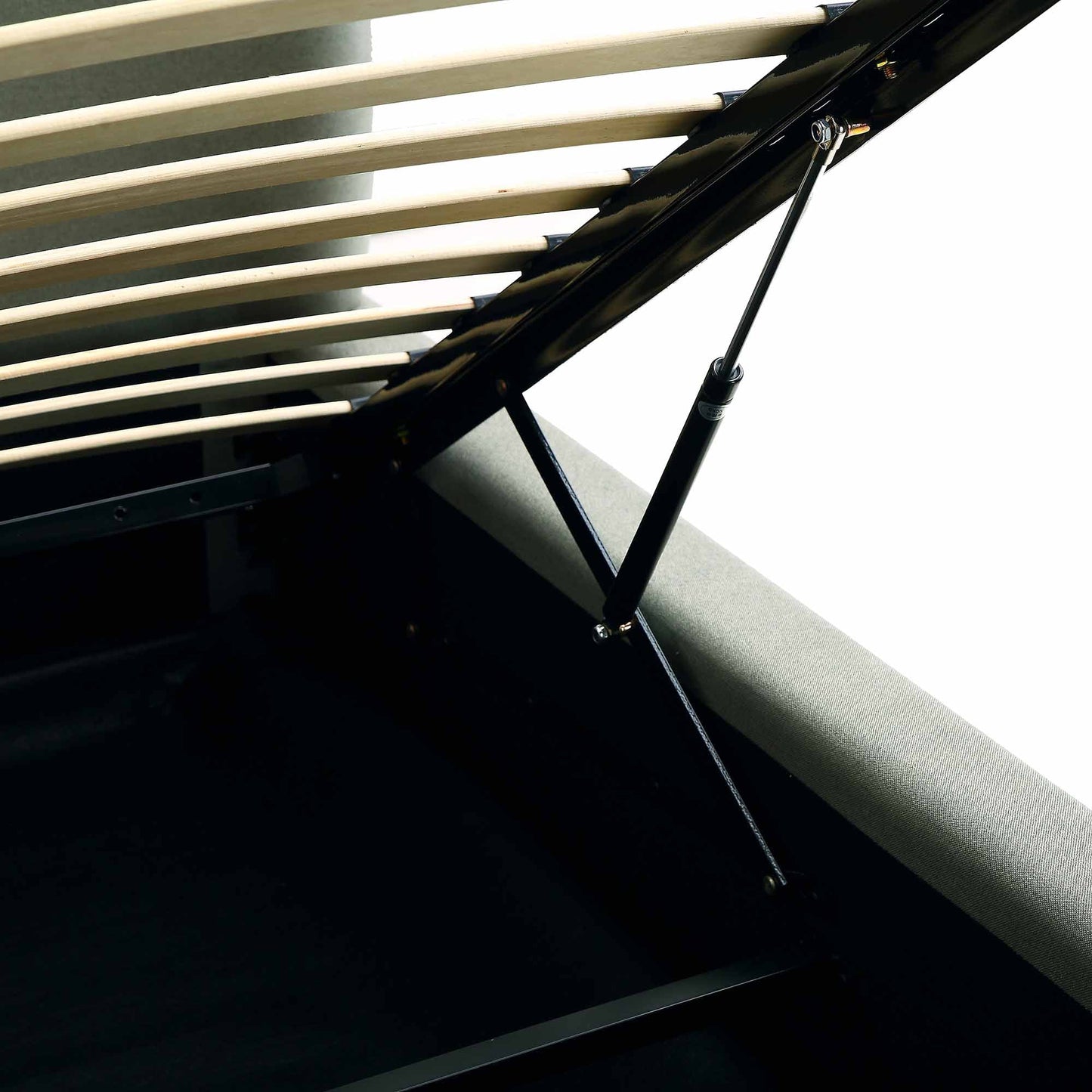 Lit ottoman de rangement Constance avec tête de lit ailée, lin olive