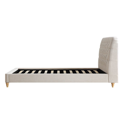 Lit rembourré à boutons profonds Leamington, tissu avoine