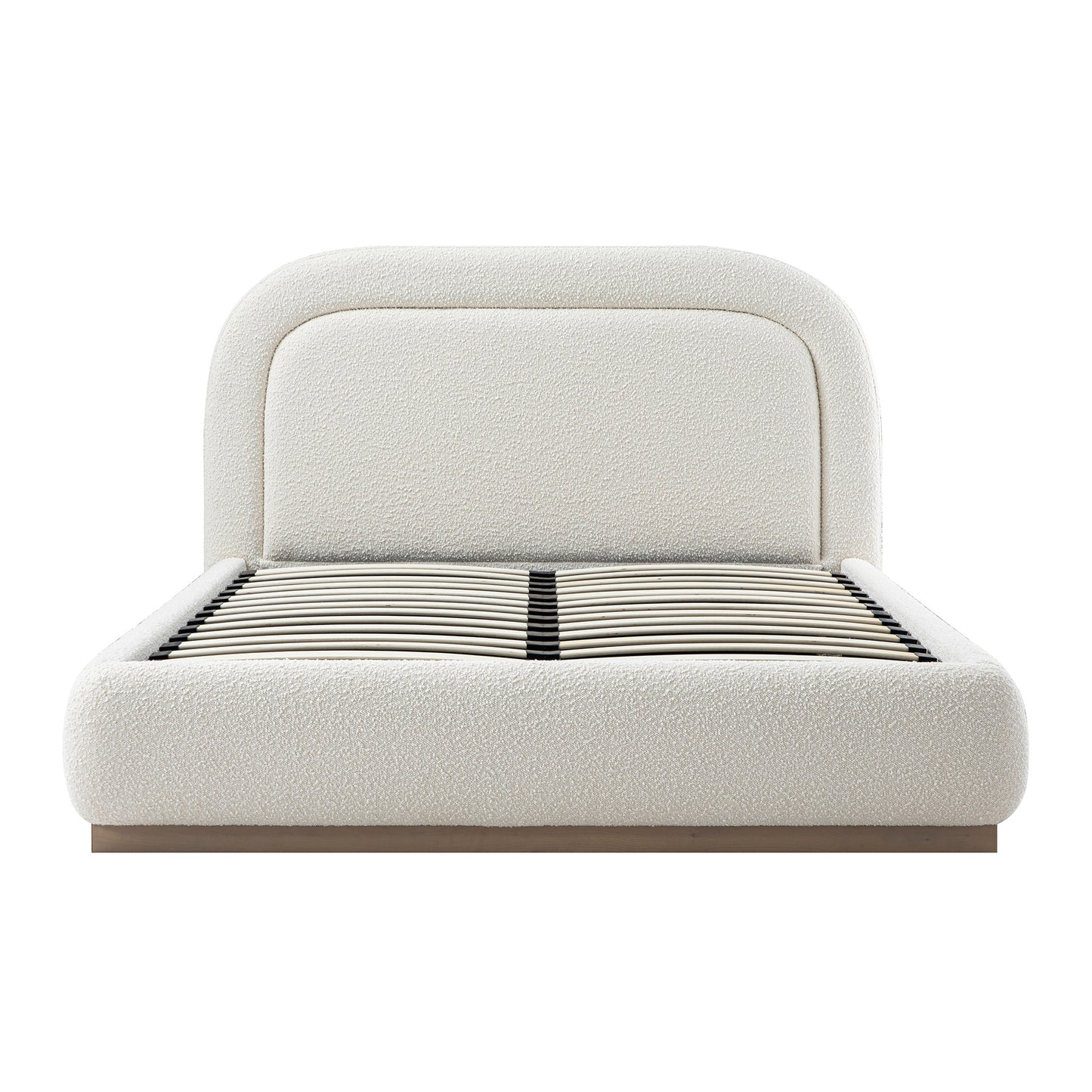 Lit coffre rembourré en bois Luella, modèle Boucle écru