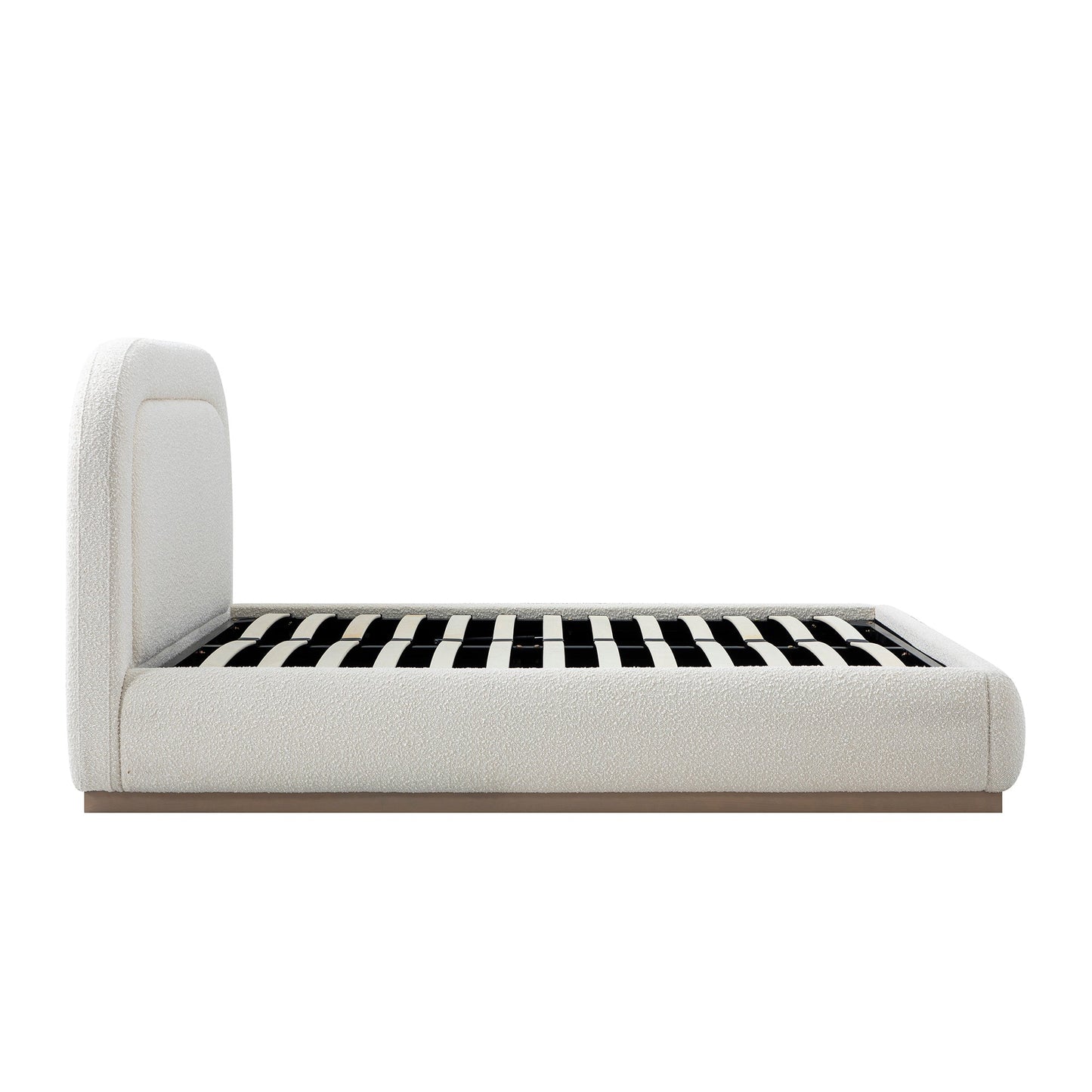 Lit coffre rembourré en bois Luella, modèle Boucle écru