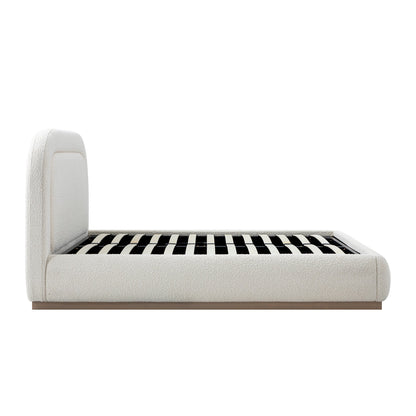 Lit coffre rembourré en bois Luella, modèle Boucle écru