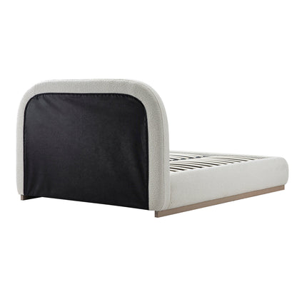 Lit coffre rembourré en bois Luella, modèle Boucle écru