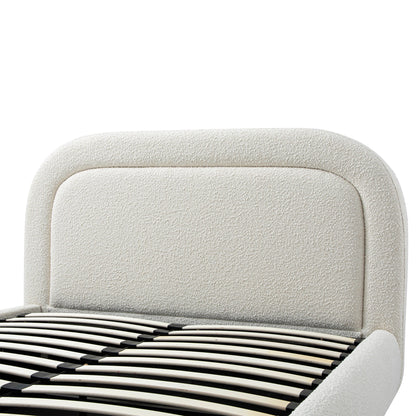 Lit coffre rembourré en bois Luella, modèle Boucle écru