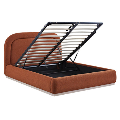 Lit de rangement rembourré en bois Luella, sommier à lattes, boucle rouille