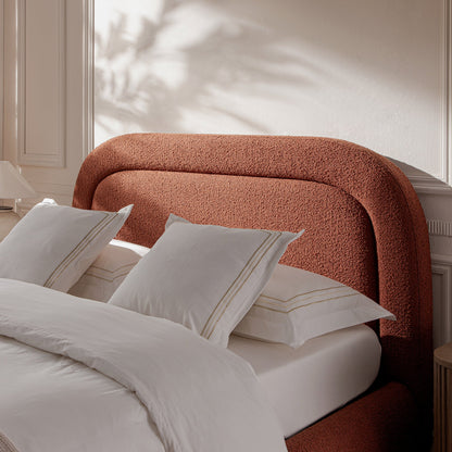 Lit de rangement rembourré en bois Luella, sommier à lattes, boucle rouille