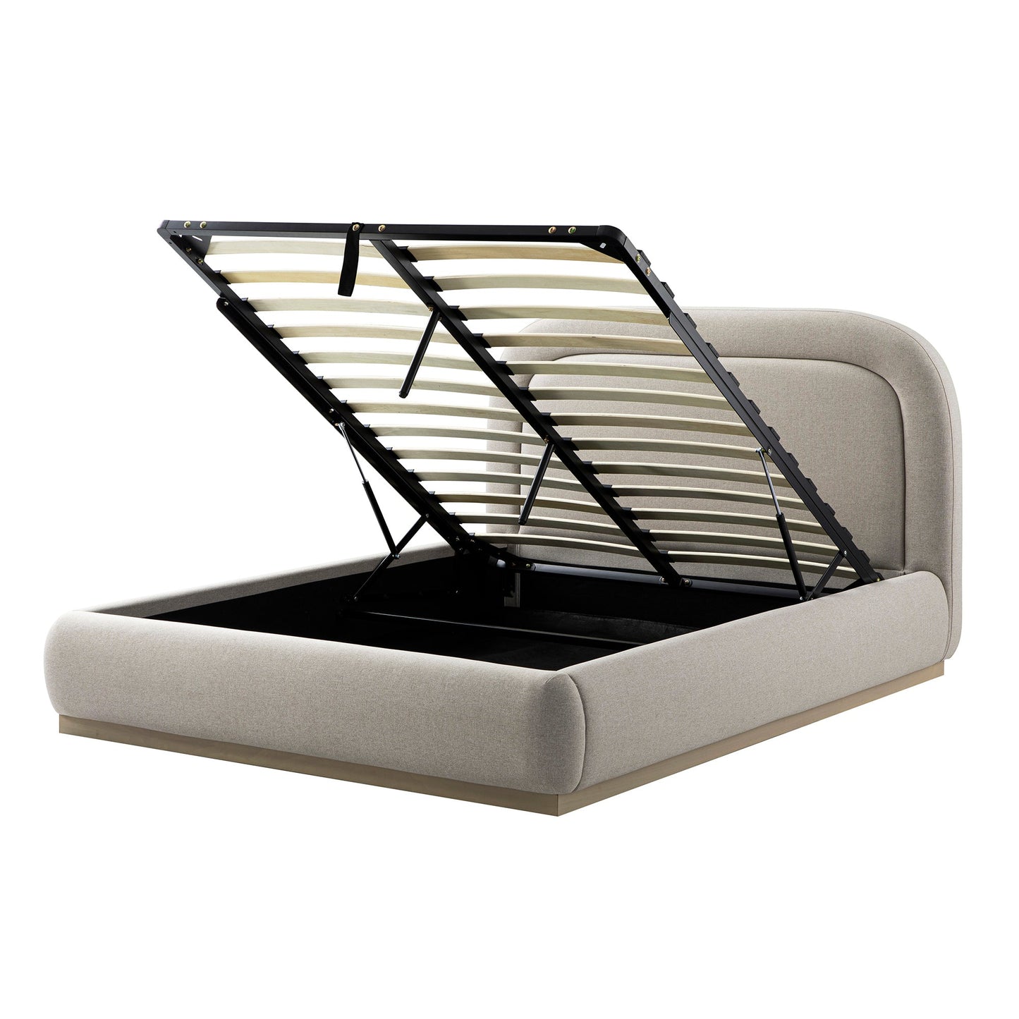 Lit avec sommier tapissier en bois Luella, tissu sable