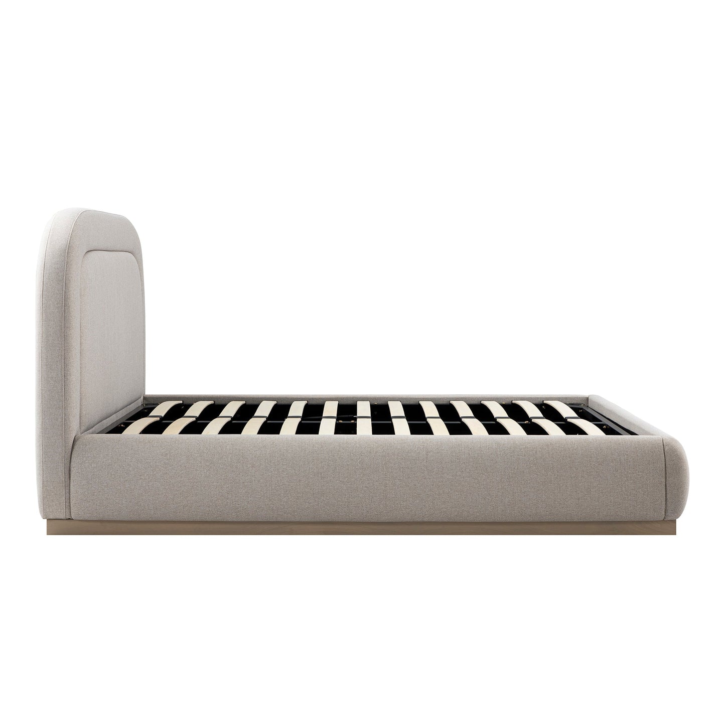 Lit avec sommier tapissier en bois Luella, tissu sable