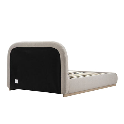 Lit avec sommier tapissier en bois Luella, tissu sable