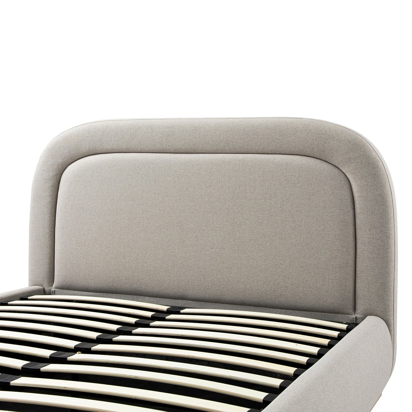 Lit avec sommier tapissier en bois Luella, tissu sable