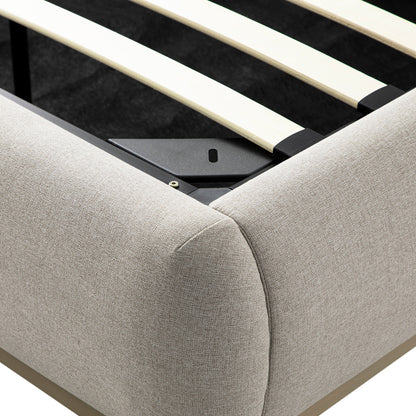 Lit avec sommier tapissier en bois Luella, tissu sable