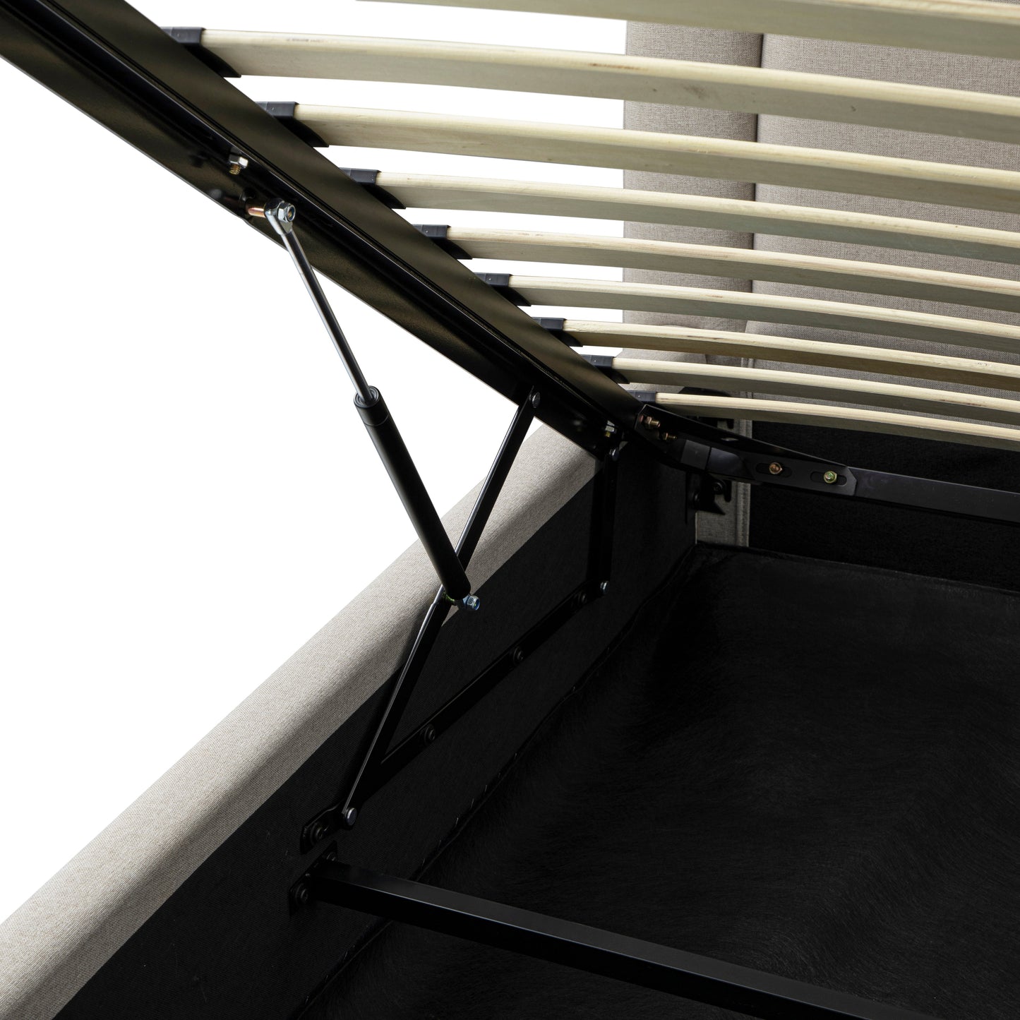 Lit avec sommier tapissier en bois Luella, tissu sable