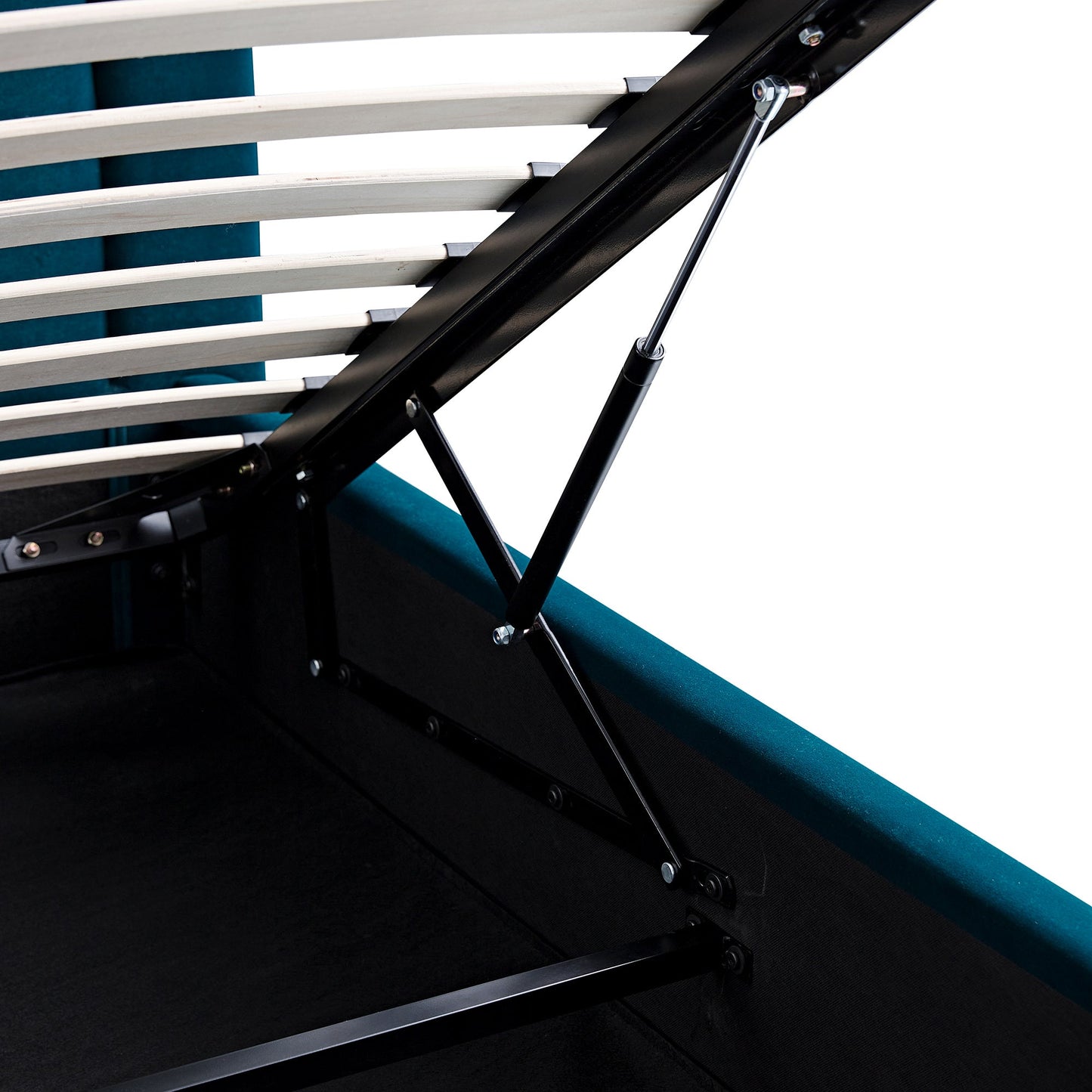 Lit de rangement rembourré en bois Luella, velours bleu sarcelle