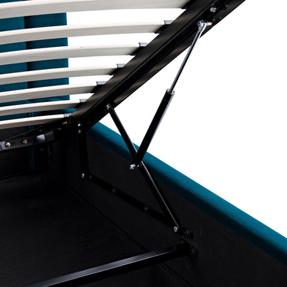 Lit de rangement rembourré en bois Luella, velours bleu sarcelle