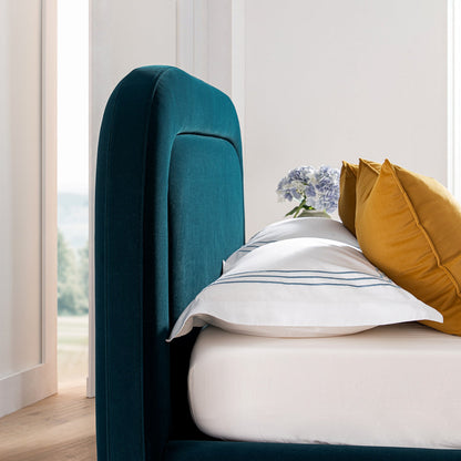 Lit de rangement rembourré en bois Luella, velours bleu sarcelle