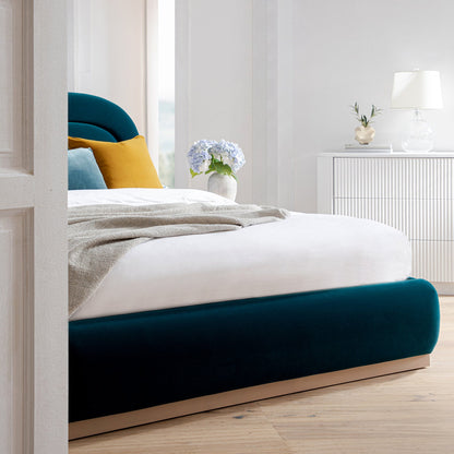 Lit de rangement rembourré en bois Luella, velours bleu sarcelle