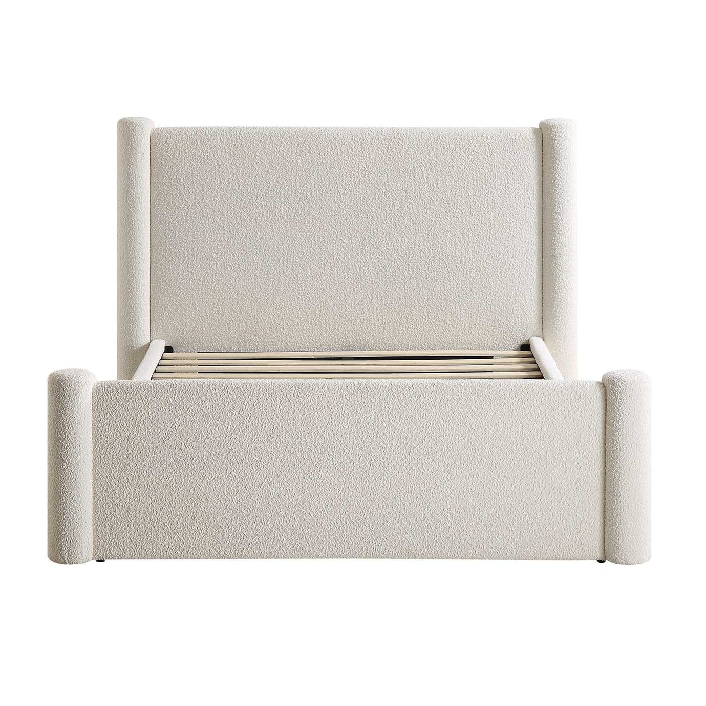 Lit à colonnes rembourré beige Boucle Galerie