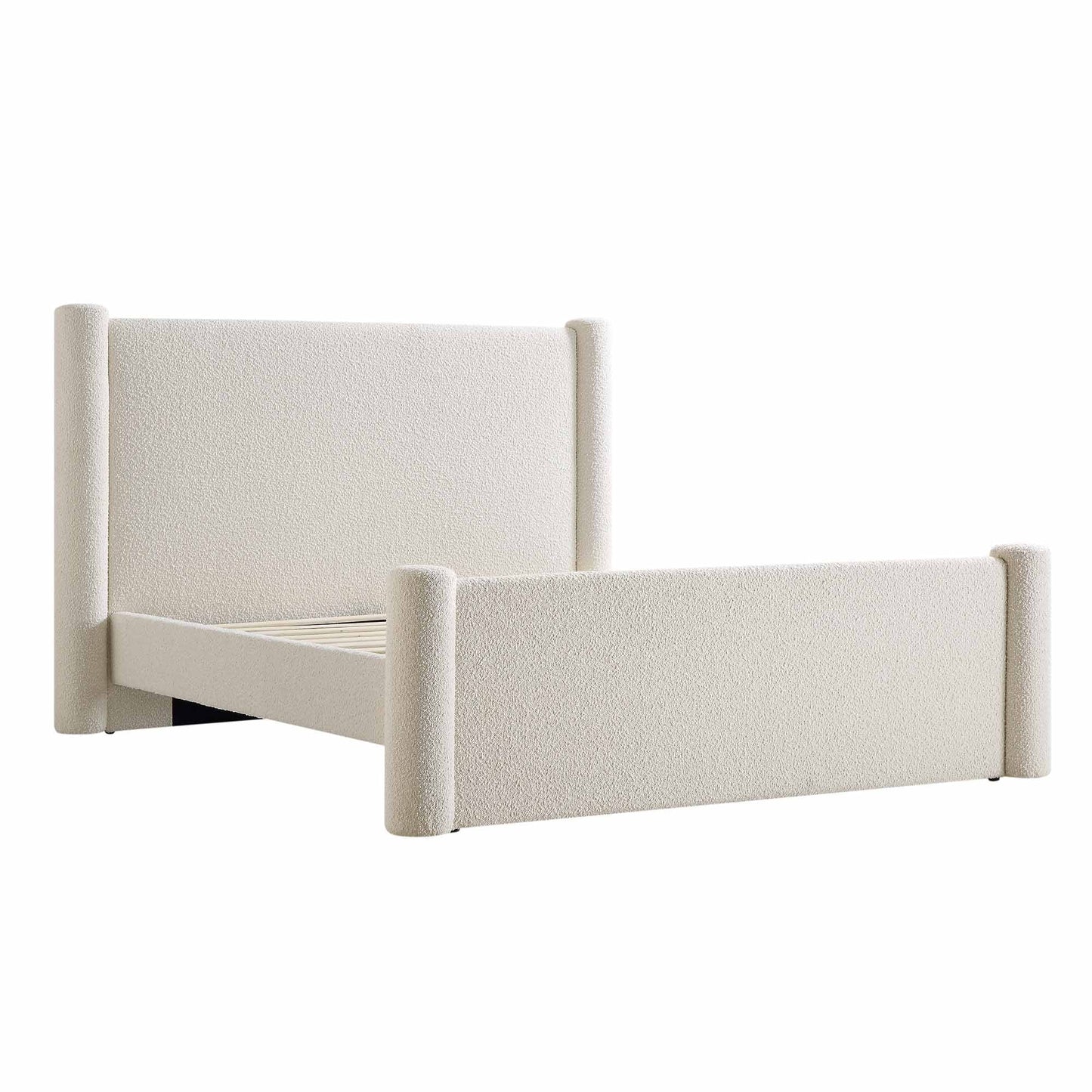 Lit à colonnes rembourré beige Boucle Galerie