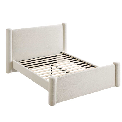 Lit à colonnes rembourré beige Boucle Galerie