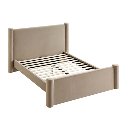 Lit à colonnes rembourré en velours taupe Galerie