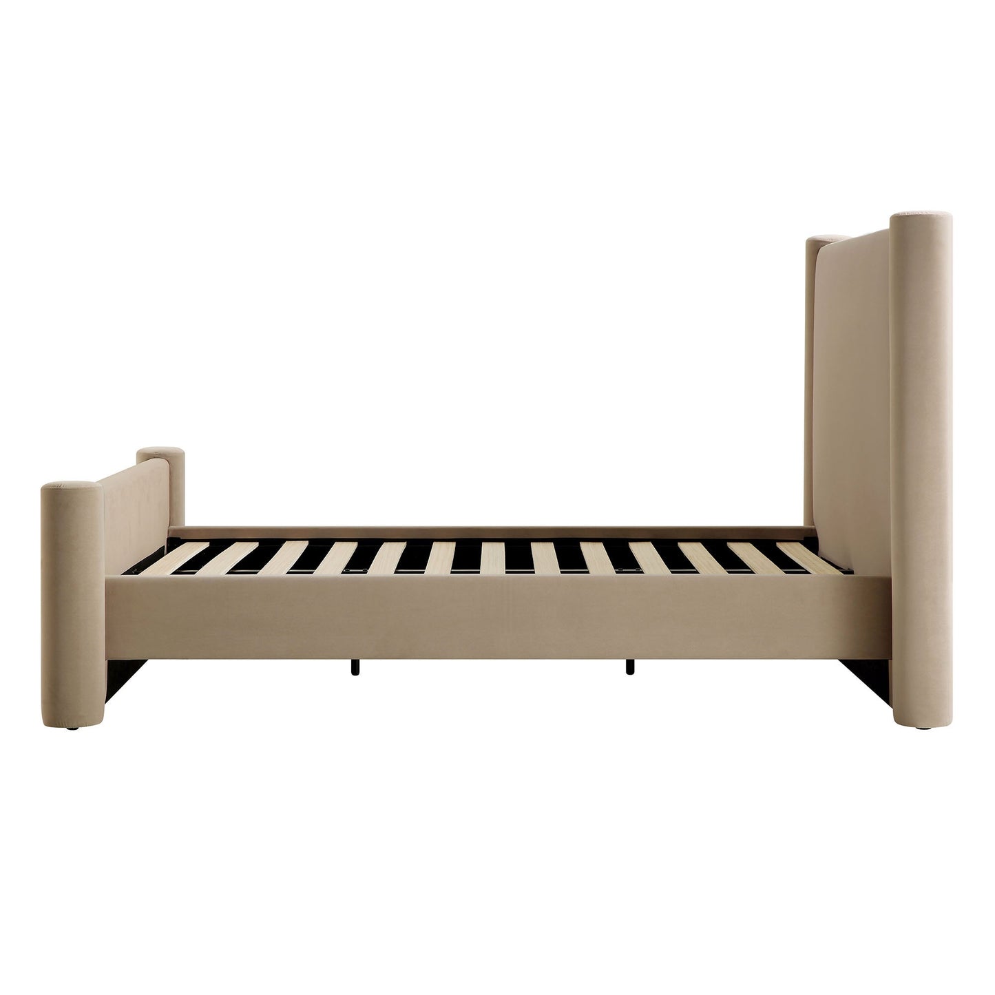 Lit à colonnes rembourré en velours taupe Galerie