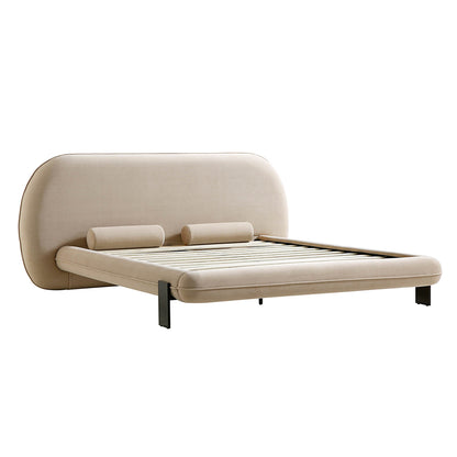 Lit rembourré avec tête de lit ovale Elystan, tissu beige chaud