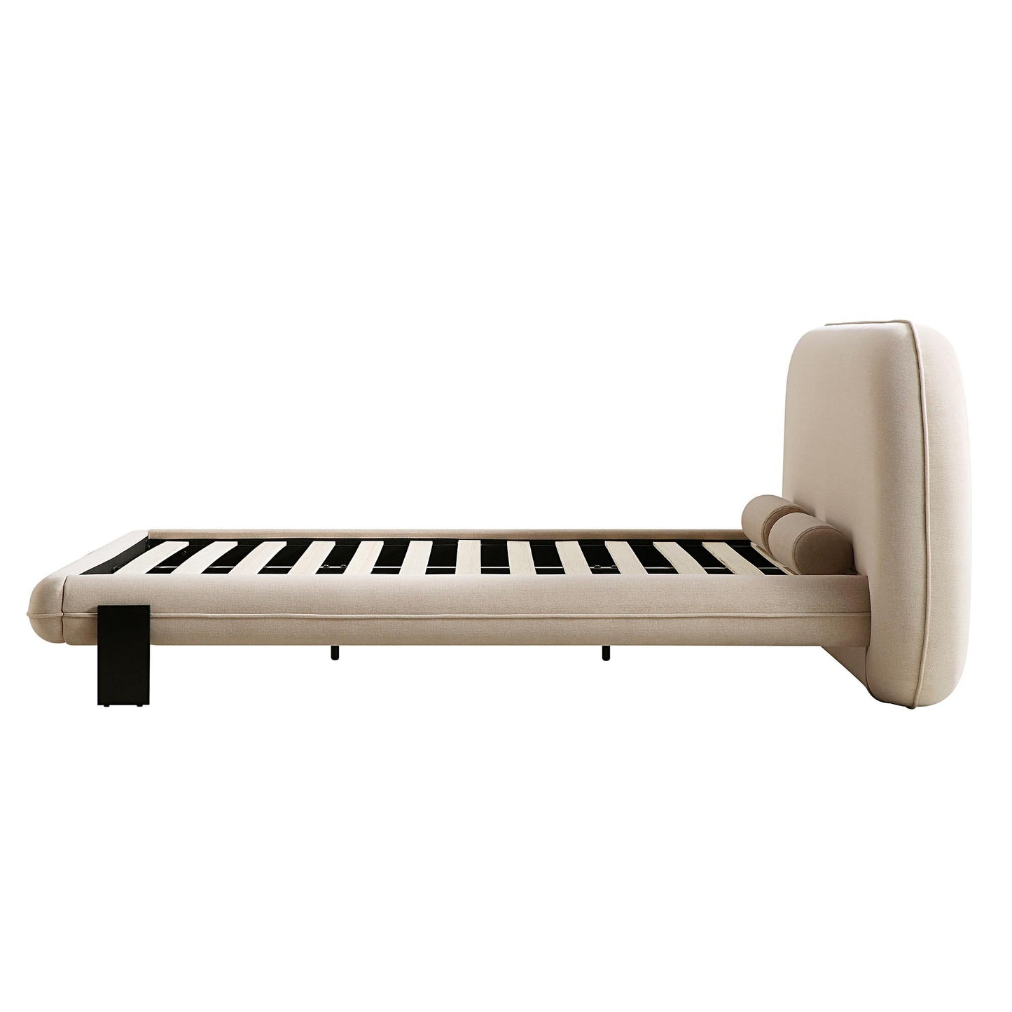 Lit rembourré avec tête de lit ovale Elystan, tissu beige chaud