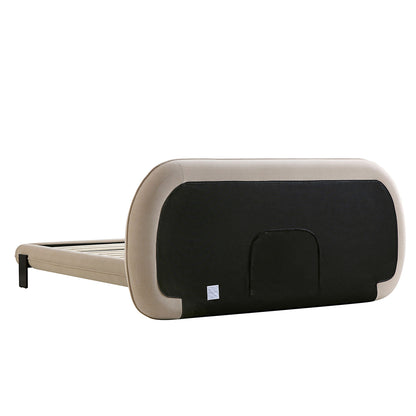 Lit rembourré avec tête de lit ovale Elystan, tissu beige chaud