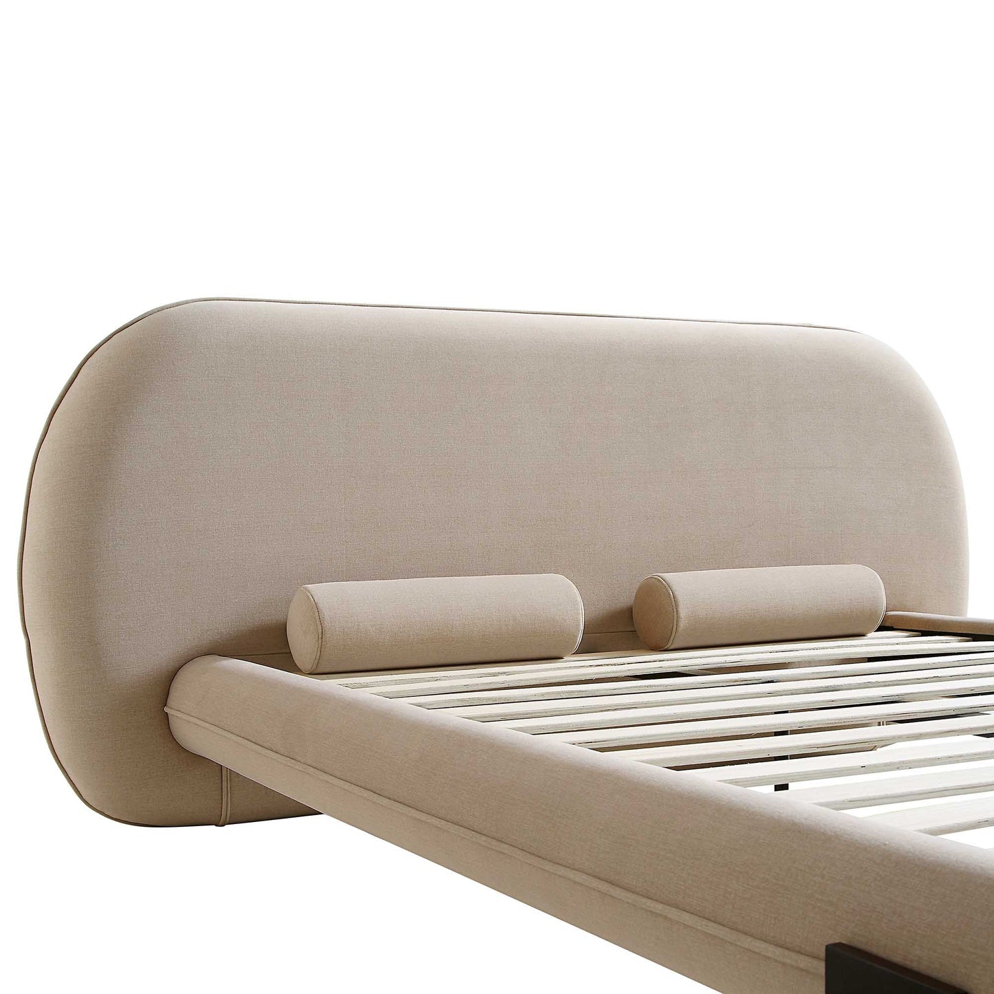 Lit rembourré avec tête de lit ovale Elystan, tissu beige chaud