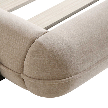 Lit rembourré avec tête de lit ovale Elystan, tissu beige chaud