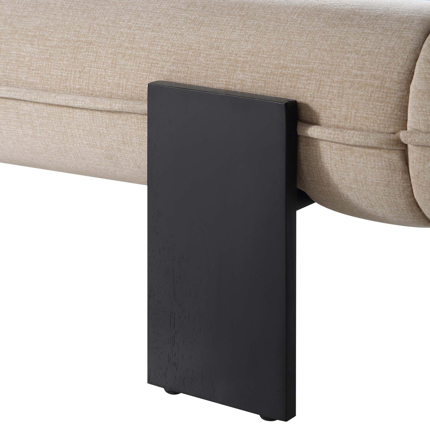 Lit rembourré avec tête de lit ovale Elystan, tissu beige chaud