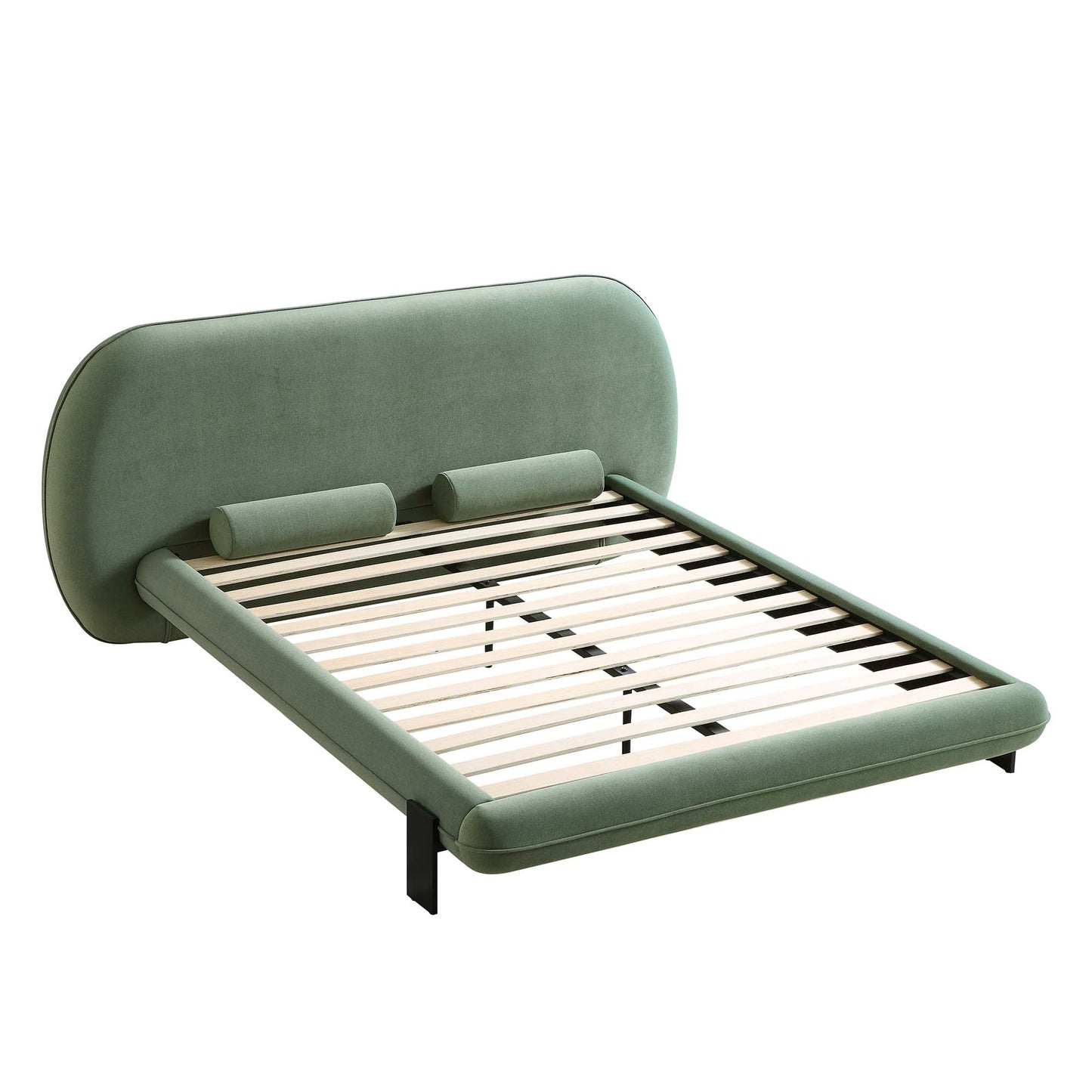 Lit rembourré à tête de lit ovale Elystan, tissu vert olive