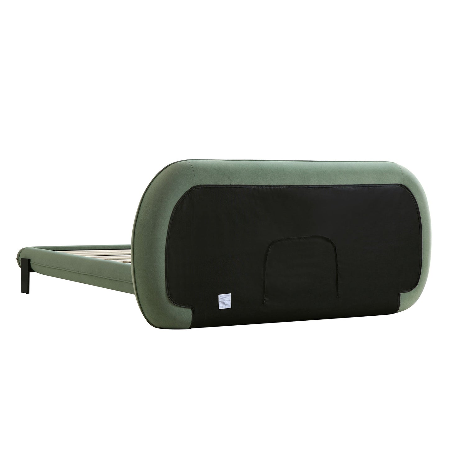 Lit rembourré à tête de lit ovale Elystan, tissu vert olive