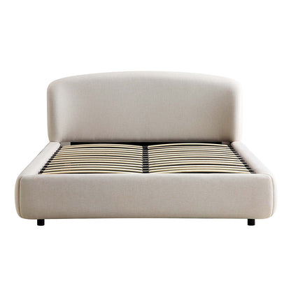Lit ottoman de rangement Constance avec tête de lit à oreilles, lin beige