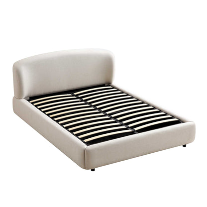 Lit ottoman de rangement Constance avec tête de lit à oreilles, lin beige