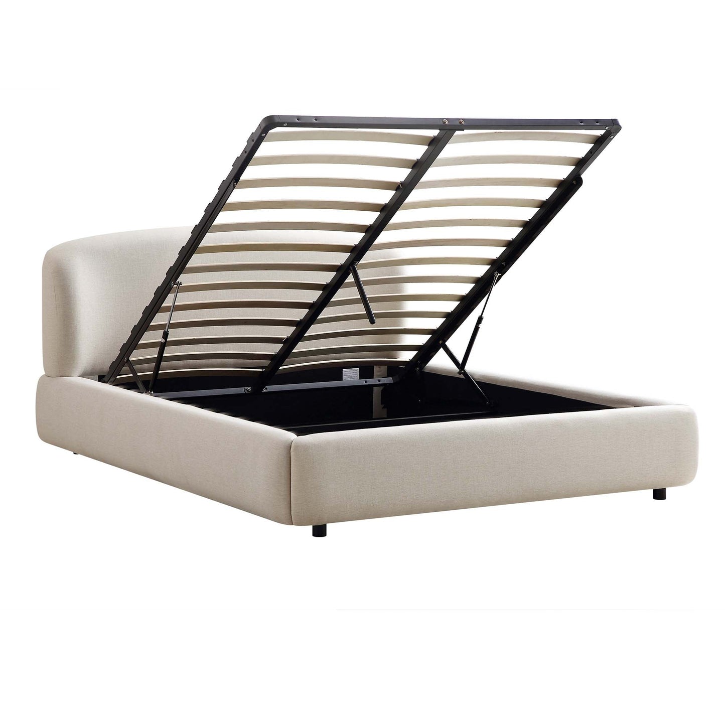 Lit ottoman de rangement Constance avec tête de lit à oreilles, lin beige