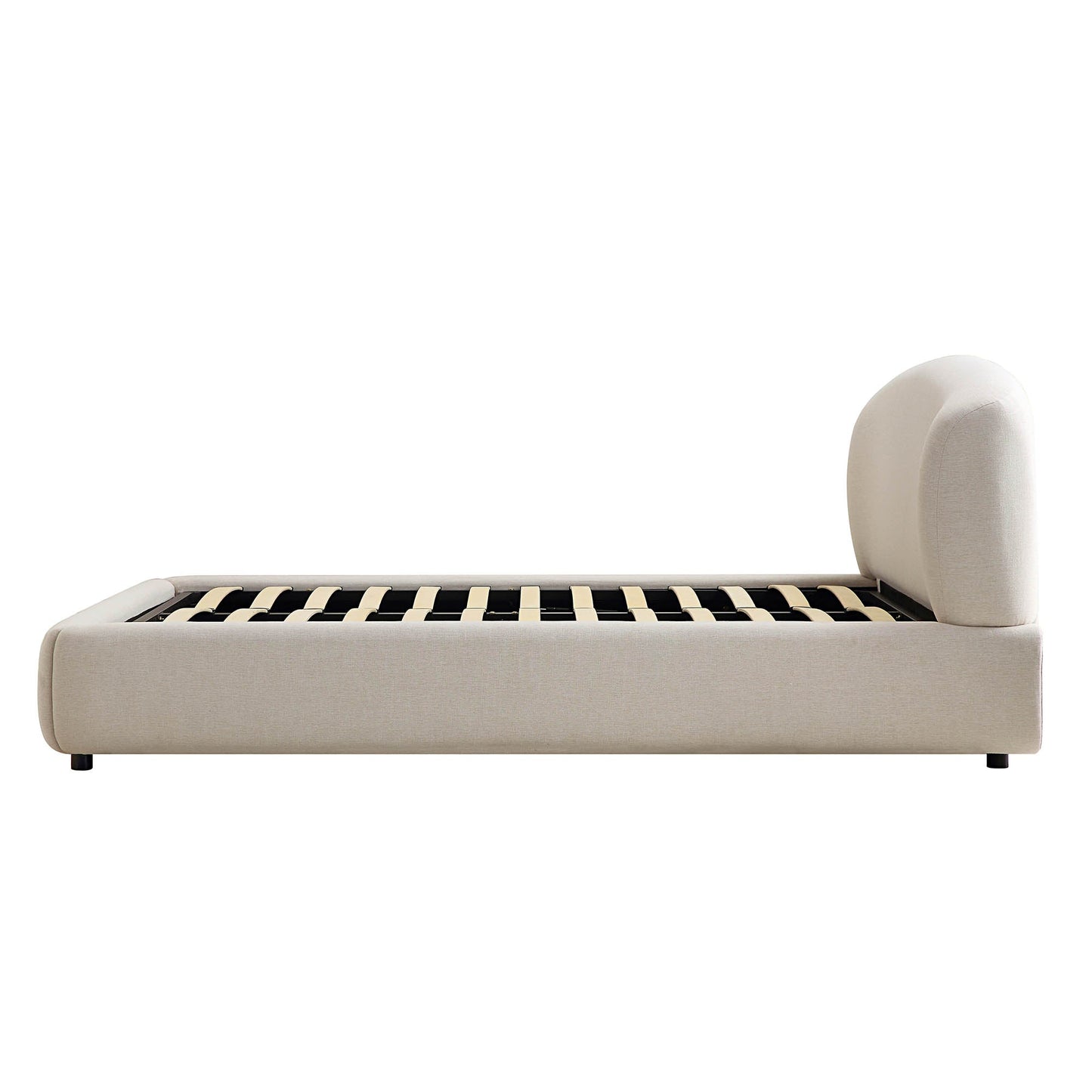 Lit ottoman de rangement Constance avec tête de lit à oreilles, lin beige