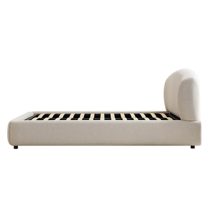 Lit ottoman de rangement Constance avec tête de lit à oreilles, lin beige