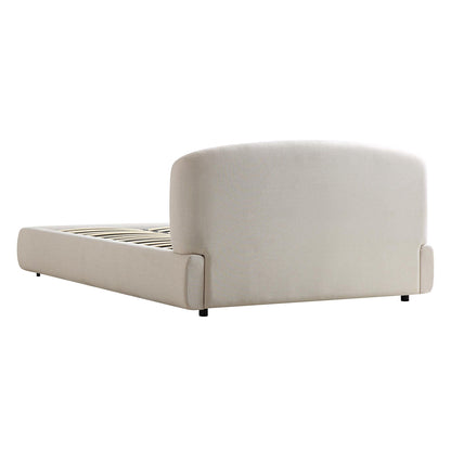 Lit ottoman de rangement Constance avec tête de lit à oreilles, lin beige