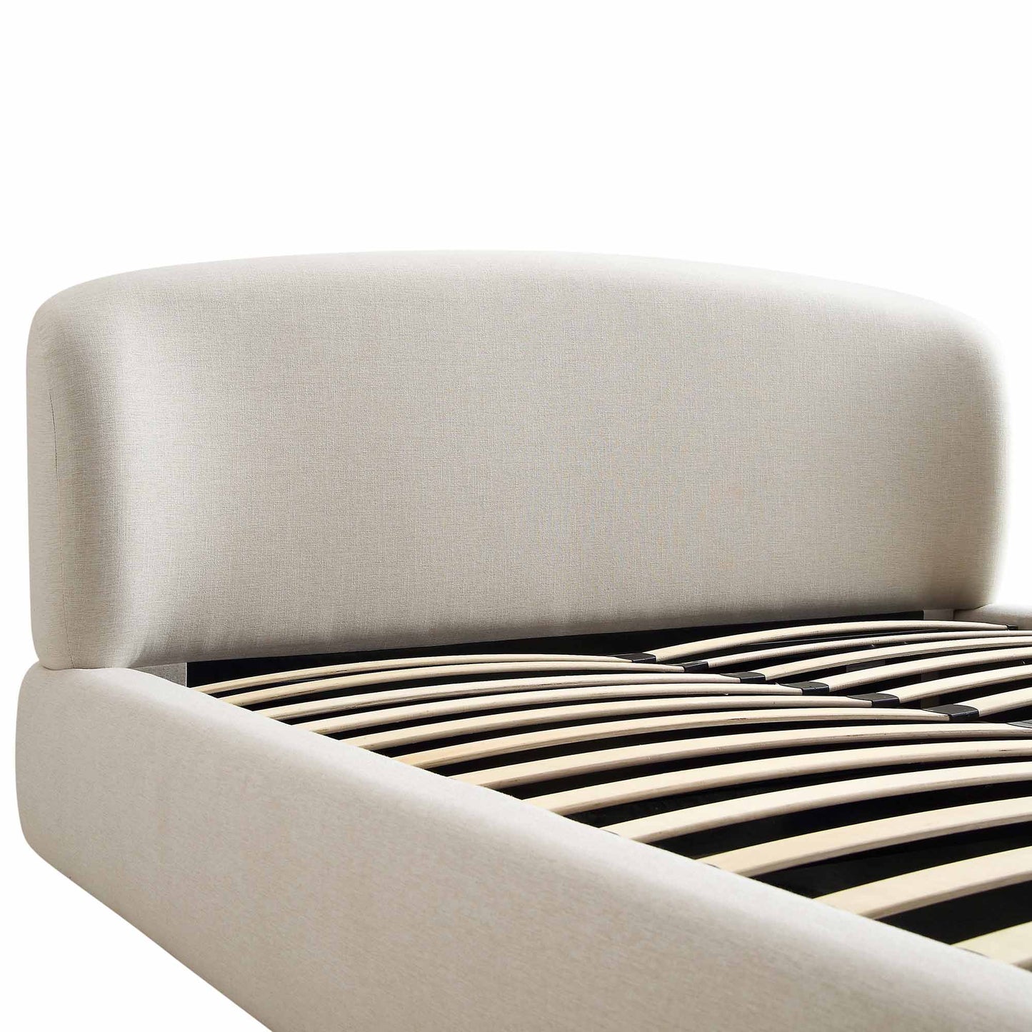 Lit ottoman de rangement Constance avec tête de lit à oreilles, lin beige