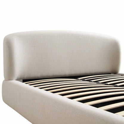 Lit ottoman de rangement Constance avec tête de lit à oreilles, lin beige