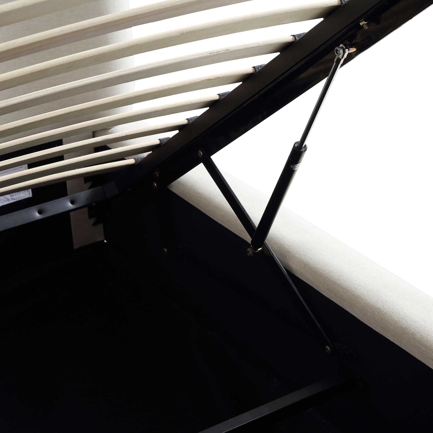 Lit ottoman de rangement Constance avec tête de lit à oreilles, lin beige