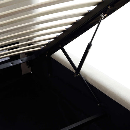 Lit ottoman de rangement Constance avec tête de lit à oreilles, lin beige